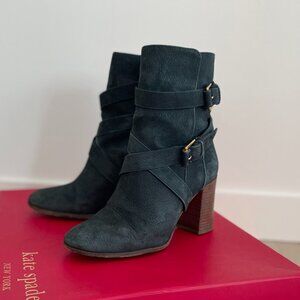 Kate Spade Lexy Suede Stacked Heel Bootie Shoes Size 6 Double Buckle Boots